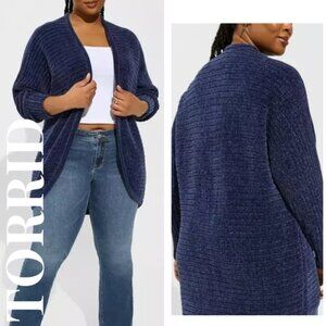 Torrid Chenille Cocoon Navy Blue Cardigan Ribbed Sweater Sz 3